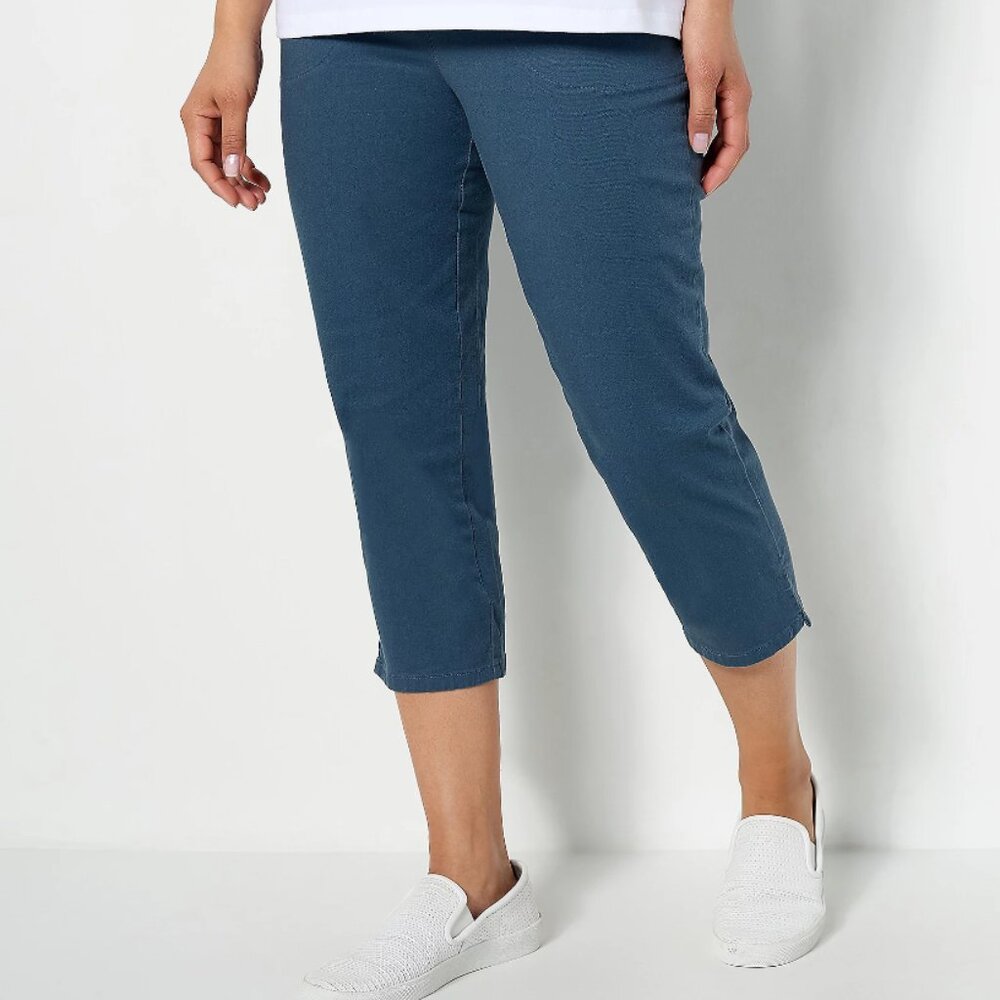 Gray Denim & Co Original Waist Stretch Crop Pants w/ Pockets & Generously Cut